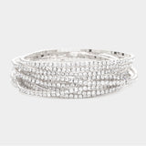 Fashion Silver Tone Rhinestone Stretch Bracelet Set of 12