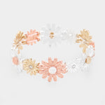Fashion Tri Tone Flower Stretch Bracelet