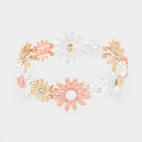 Fashion Tri Tone Flower Stretch Bracelet