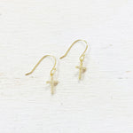 Sterling Silver Gold Tone CZ Cross Dangle Earrings