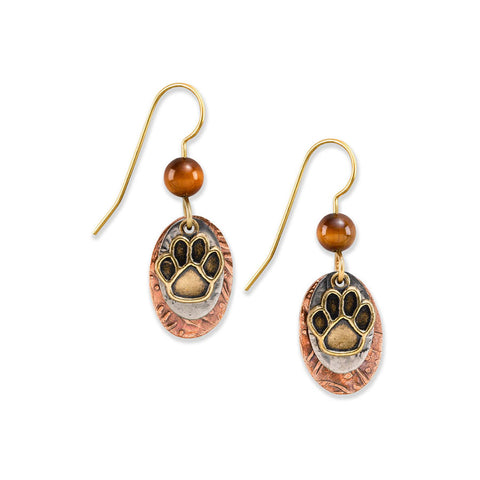 Silver Forest Brown Paw Earrings