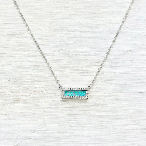 Sterling Silver Iridescent Stone Necklace