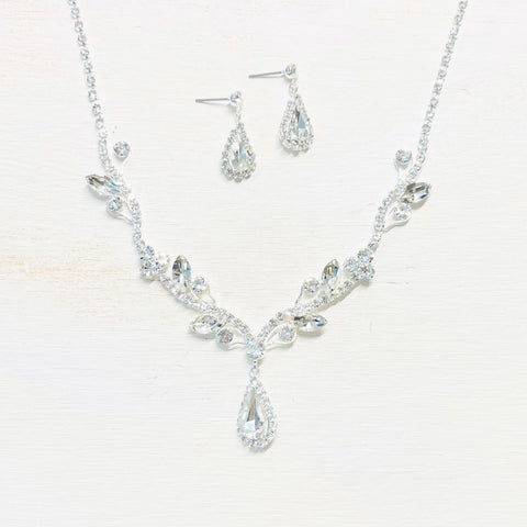 Fashion Silver Tone Rhinestone Teardrop Necklace Set