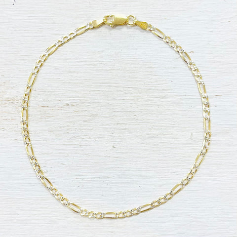 Sterling Silver Gold Plated Figaro Chain Anklet