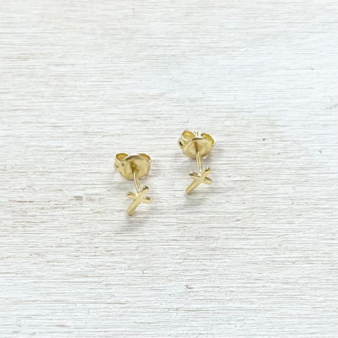 Sterling Silver Gold Tone Small Cross Studs