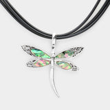 Fashion Abalone Dragonfly Cord Necklace Set