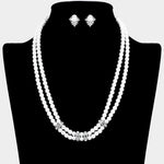 Fashion Rhinestone Accent Double Pearl Strand Necklace Set