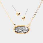 Fashion Gold Tone Grey Druzy Necklace Set