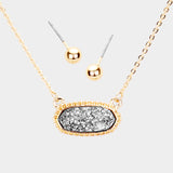 Fashion Gold Tone Grey Druzy Necklace Set