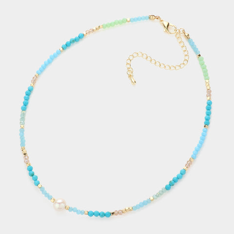 Fashion Turquoise Beaded Necklace w/ Pearl