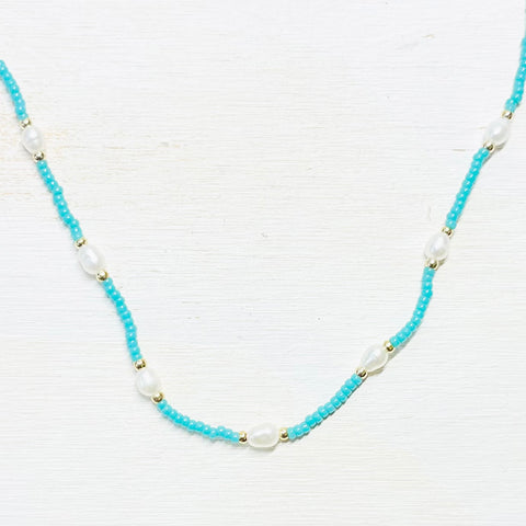 Fashion Turquoise and Pearl Beaded Necklace