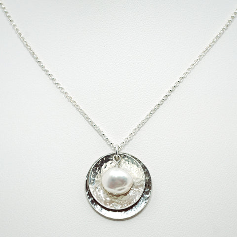 Sterling Silver Hammered Freshwater Pearl Necklace