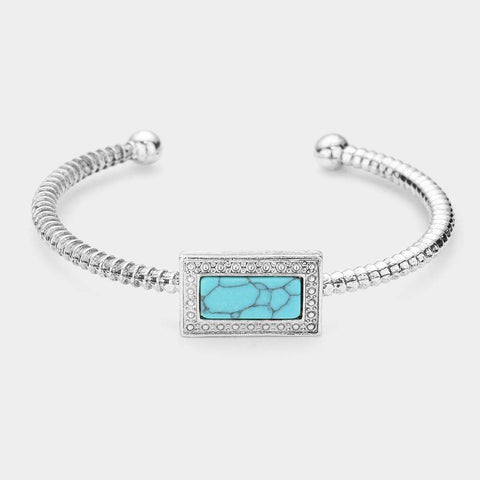 Fashion Silver Tone Turquoise Stone Cuff