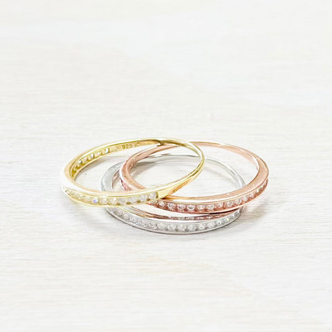 Sterling Silver Tricolor Ring Stack