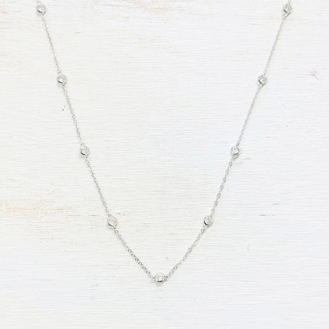 Sterling Silver CZ Station Necklace