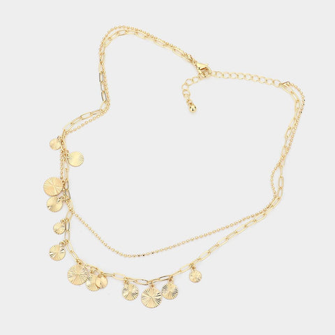 Fashion Gold Tone Layered Discs Necklace