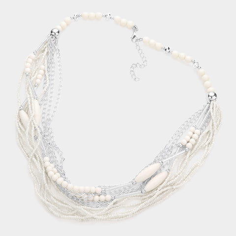 Fashion Ivory Beaded Multi Layered Necklace Set