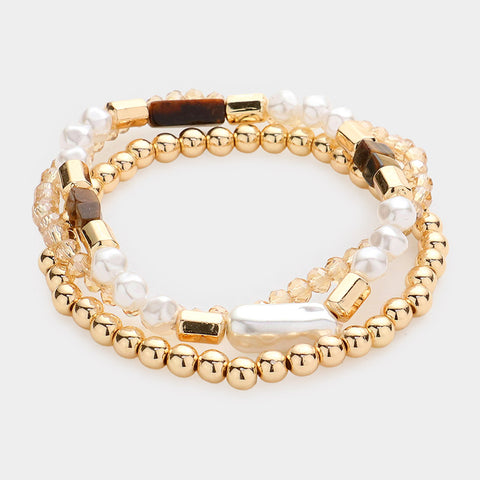 Fashion Gold Tone 3 Piece Stretch Bracelet Set