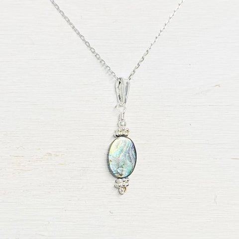 Sterling Silver Oval Abalone Necklace