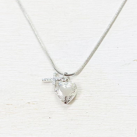 Fashion Children’s Heart Locket and Cross Necklace