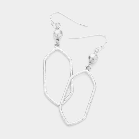 Fashion Silver Tone Hexagon Dangle Earrings