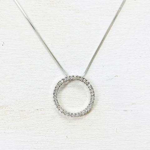 Fashion Silver Tone Rhinestone Circle Necklace