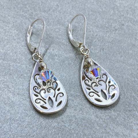Sterling Silver Filigree Crystal Earrings