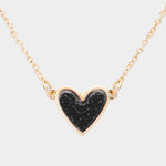 Fashion Gold Tone Black Druzy Heart Necklace