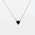 Sterling Silver Black Enamel Heart Necklace