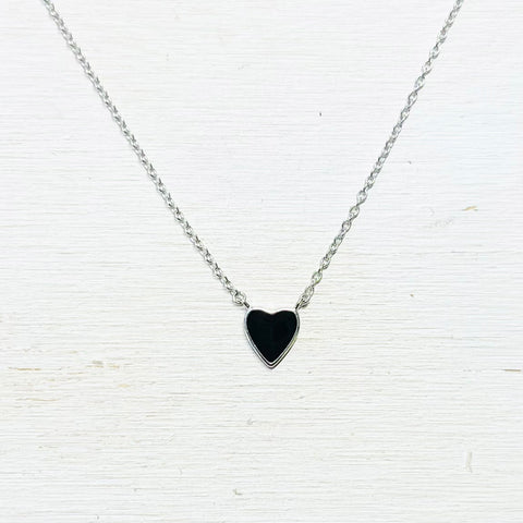 Sterling Silver Black Enamel Heart Necklace