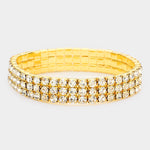 Fashion 3 Row Rhinestone Stretch Bracelet