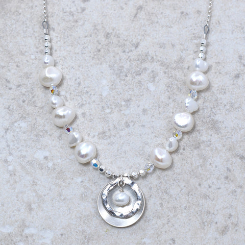 Sterling Silver Freshwater Pearl and Crystal Necklace