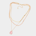 Fashion Layered Pink Teardrop Necklace