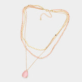 Fashion Layered Pink Teardrop Necklace