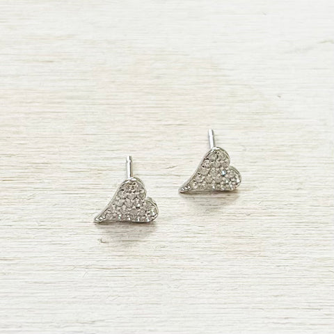 Sterling Silver CZ Heart Studs