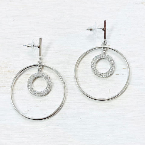 Fashion Silver Tone Rhinestone Circle Dangle Earrings