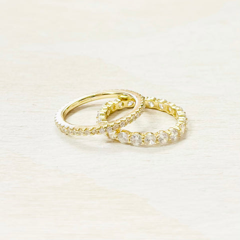 Sterling Silver Gold Plated CZ 2 Pc Ring Set
