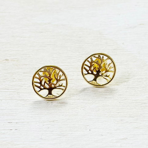 Sterling Silver Gold Plated Tree of Life Studs