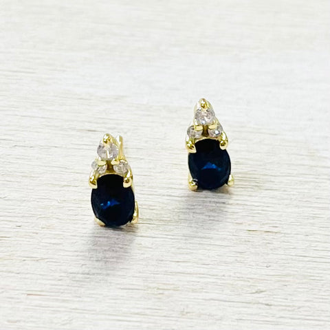 Sterling Silver Gold Plated CZ Blue Studs