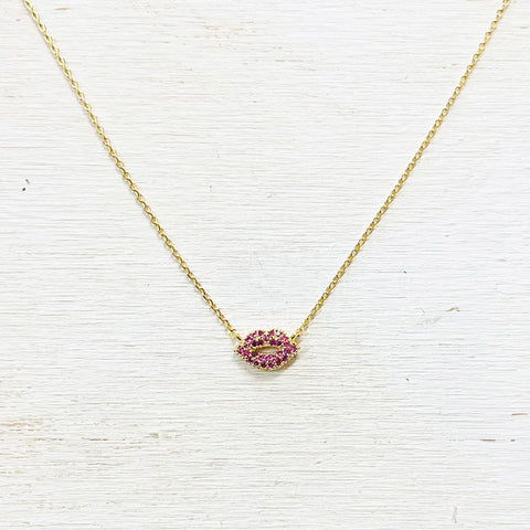 Fashion Gold Dipped Lips Necklace with CZ Stones