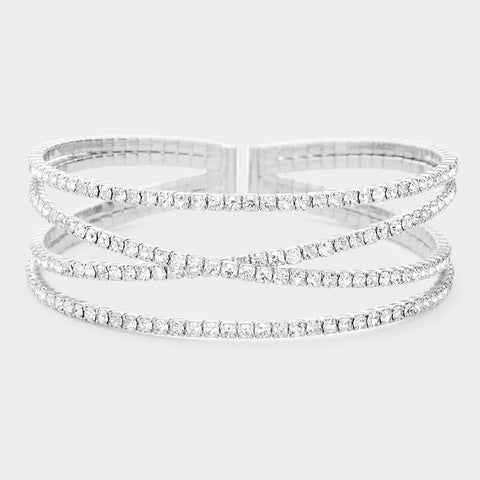 Fashion Silver Tone Criss-Cross Rhinestone Cuff
