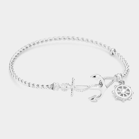 Fashion Silver Tone Anchor Hook Bracelet