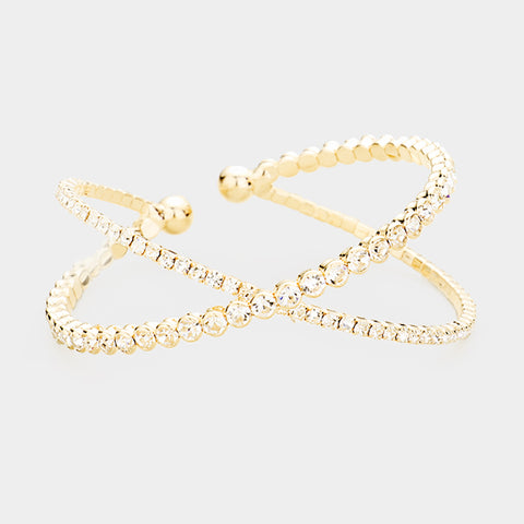 Fashion Gold Tone Criss-Cross Rhinestone Cuff