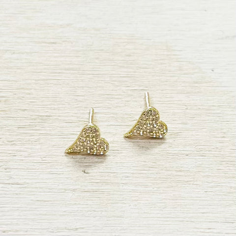 Sterling Silver Gold Plated CZ Heart Studs