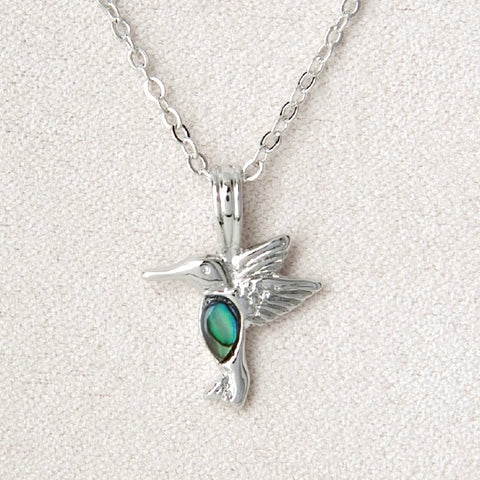 Wild Pearle Abalone Dainty Hummingbird Necklace