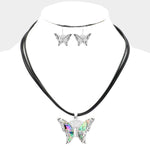 Fashion Abalone Butterfly Cord Necklace Set