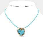 Fashion Blue Beaded Heart Necklace