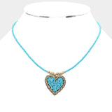 Fashion Blue Beaded Heart Necklace