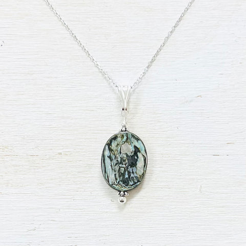 Sterling Silver Oval Abalone Pendant Necklace