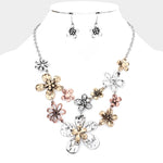 Fashion Tri Color Flower Necklace Set